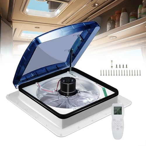 Ventilatore da Tetto per Camper, 12 V Ventilatore per Camper, Presa D'Aria Dual Mode per Sfiato, 10 velocità, Ventola di scarico reversibile per Roulotte e Rimorchi, Telecomando incluso,36x36cm