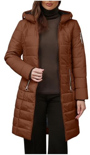 KOG Winterjacke Damen Baumwolle Puffer Jacke Mode Parka Laufjacke Jacken Bekleidung Frau übergangsmantel Warm Blusenjacke Warme Hoodie Frauen Dufflecoat Motorrad Jacke Vliesjacke Braun L