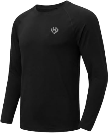 Vankee Maglietta Sportive Uomo Asciugatura Rapida Traspirante Maniche Lunghe Shirt Funzione Allenamento Top Protezione UV Maglietta Leggero All Aperto Maglia Da Corsa Per Escursionismo Ciclismo Casual