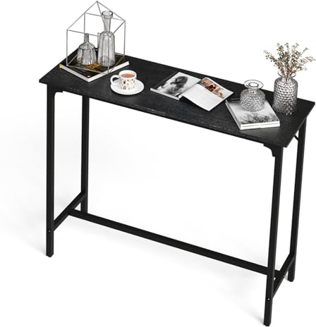 Bonnlo 110cm Bar Table, Pub Breakfast Table with Metal Frame, Narrow Rectangular High Table for Kitchen Dining Living Room Small Space, Black
