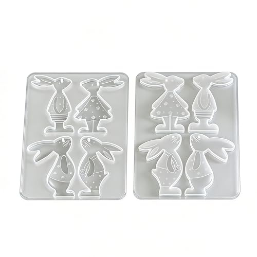 Moldes de Silicona, Molde de Silicona de Conejo de 4 Piezas, Molde Reutilizables para Colgante de Conejo de Pascua, Moldes Resina Epoxi para Manualidades, Llaveros, Colgantes, Velas, Jabón