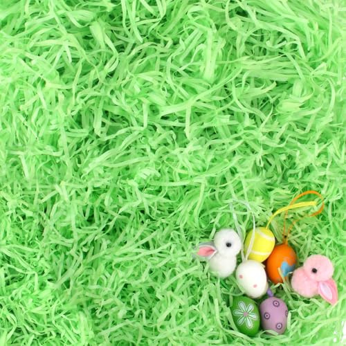 Sunyunze 300g Herbe de Pâques Verte Papier Déchiqueté Raffia Remplissage Papier de Soie Déchiqueté pour Remplissage de Paniers de Pâques Decoration Paques Cadeaux Emballages
