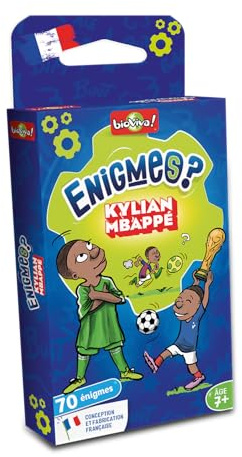 Bioviva - Enigmes - Kylian Mbappé - Jeu de Cartes Enfants 7+ | Jeu Educatif Devinettes - Thème Foot - Dès 7 ans - 2 à 6 joueurs - Fabriqué en France