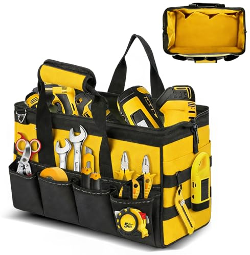 Borsa Portautensili da 40 cm, Borsa Porta Attrezzi con Ampia Apertura, Borsa Attrezzi Lavoro Multi-tasche con Tracolla Regolabile, per Progetti fai-da-te e per Organizzare gli Attrezzi (Giallo)