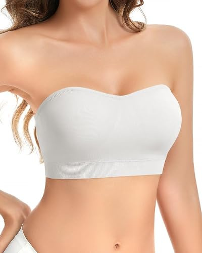 Cavotor Strapless Push Up Bra for Women Bandeau Bra Padded Stay Up Non-Slip Silicone Supportive Strapless Bras for Bigger Bust Non Wired Comfort Bralette (Back Hook-White,L)