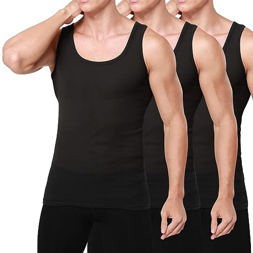 Smart Sir Camisetas de Tirantes para Hombre Pack de 3, Algodón 100%, Negro, L