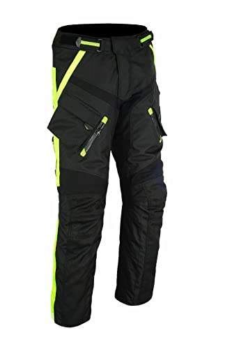 BOSmoto Herren Motorrad Hose Textil Schwarz-Grun Motorrad Textil Hose Motorradhose (Gelb, 5XL)