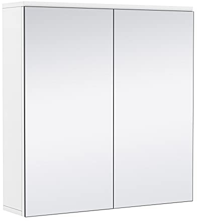 costoffs 2 Doors Bathroom Mirror Cabinet, Wall Mounted Storage Cupboard with Mirror and Adjustable Shelf for Shower Room, Mudroom, White