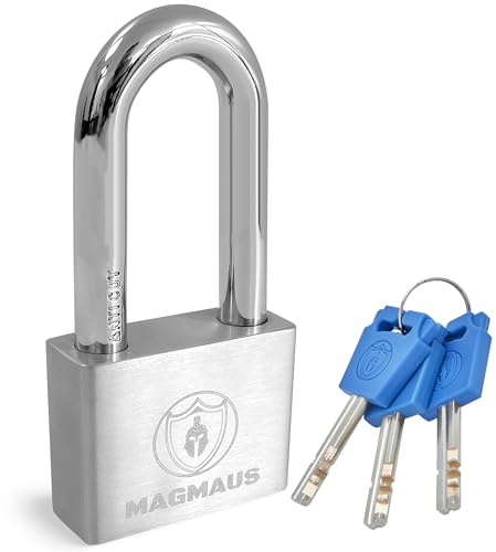 Magmaus® PDE50 Schwerlast Wasserdichtes Outdoor Vorhängeschloss mit 3 Schlüssel - 10 mm Schnittfester Bügel, Edelstahl | Sicherheitsschloss für Schließfach, Keller, Tor, Schuppen, Container, Garage