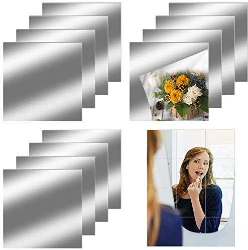 AOOGON 12 Stück Selbstklebende Flexibler Spiegel, DIY Acrylic Fliesenspiegel, Spiegelfliesen Selbstklebend für Wanddekoration zu Hause (20x20CM, 0.2MM)