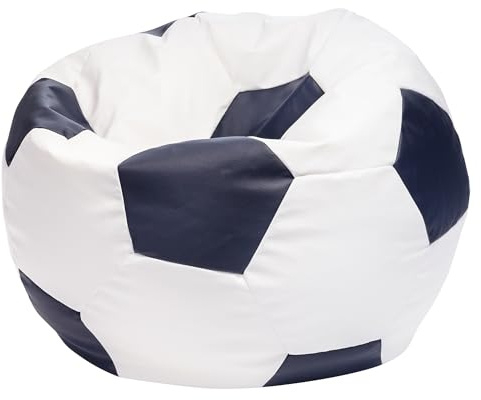 Ecopuf Football Sack L - Lekdyna i hållbart material - Perfekt för fotbollsfans, barn - Sittpuff vardagsrum - Sammetspuff - Puff säck för spelstol - 90x55cm - Blå E11