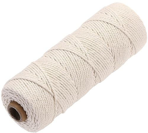 GOHOF Cordón de macramé de 2 mm x 100 m, cuerda de algodón suave trenzado de 4 hebras, uno de los materiales más perfectos para arte de macramé, cuerda de algodón sin productos químicos (beige)