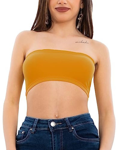 Top Mujer Sujetador Bandeau Banda Elástico Sin Aros Nuevo F3031, SENAPE, L