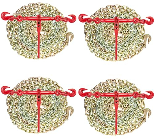 VEVOR Kedje- och bindningssats 10–13 mm, spärrlastbindningar 4,18 t arbetskraft, bindningar och spärrkedjor 10 mm x 3 m krokar G70, för lastbil, surrning, transport, bogsering