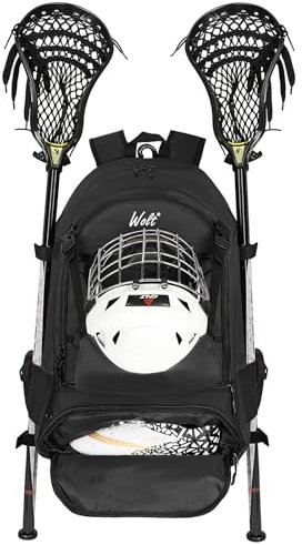 WOLT Lacrosse Tasche - Extra großer Lacrosse-Rucksack für alle Lacrosse-Ausrüstung, zwei Lacrosse-Stick-Halter und separates Stollenfach Feldhockey-Tasche