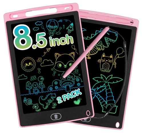 Lot de 2 tableaux magiques LCD pour enfants de 8,5 pouces - Tableau magique à partir de 2 3 4 5 6 ans - Garçon et fille - Écran coloré - Tablette d'écriture et de dessin répétée - Rose