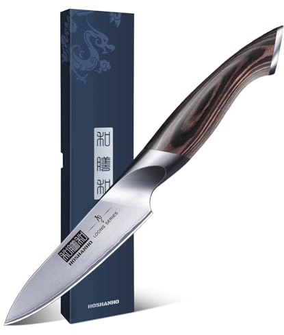HOSHANHO 3.75inch Japanese Paring Knife, High Carbon Stainless Steel Small Kitchen Knife, Ultra Sharp Fruit Knife with Ergonomic Pakkawood Handle