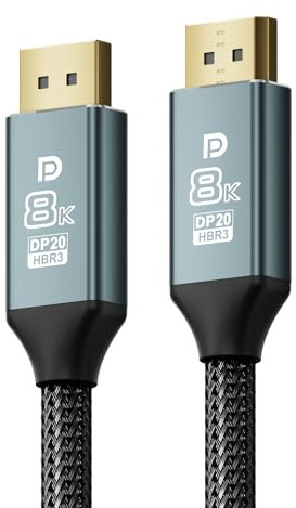 VisionSync 8K DisplayPort-Kabel 1.4, DP-zu-DP 1M (VESA-Zertifiziert, 8K@60Hz/4K@144Hz/2K@240Hz), Geflochtenes 32,4-Gbit/s-Kabel, Kompatibel Mit FreeSync G-Sync HDR HDCP Gaming-Monitor, TV, PC