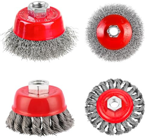 4 Piezas Cepillo de Alambre para Taladro Kit, M14 Cepillo Metalico para Taladro Amoladora, Diámetro 75mm/100mm Cepillos de Alambre, para Madera y Meta, para Eliminación de Oxido, Pintura