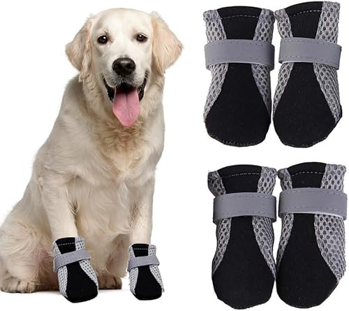 XFSRG Zapatos Perro con Malla Transpirable Correas Reflectantes Resistente al Desgaste de Protector Patas Perro para Pequeños Medianos y Grandes