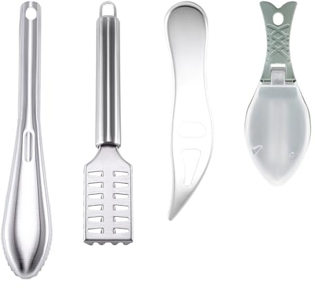 4 Pcs Fish Scale Remover Stainless Steel Cleaner Kitchen Scraping Fish Scaler Fish Skin Graters Cleaning Peeler Scaler Scraper with Bottle Opener Easy Kitchen Fish Descaler Tool Fisher Gifts