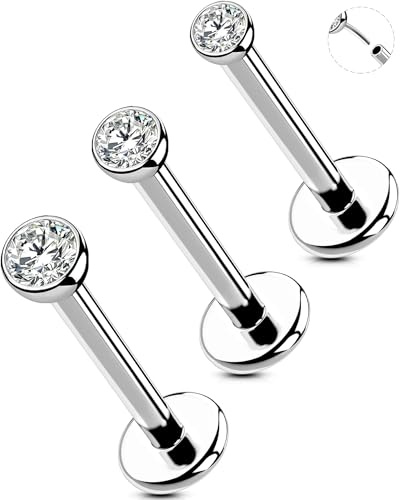 OUFER 16G 3PCS Threadless Earring Acciaio Chirurgico 316L Helix Piercing 6 mm Orecchino Cartilagine CZ Trasparente Piercing Conch Piercing Trago Donna