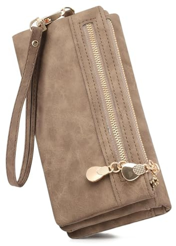 Women's Wallet Purses Womens Large Purse for Women with Zip Brown PU Leather Purses for Women Large Capacity Card Wallet for Lady Brown PU Leather Purse Long for Ladies with Card Photo Coin Slots