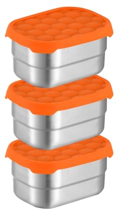 Nicoone Edelstahl Snack- Behälter, 230 ml Edelstahl- Snack Box mit Deckel, 3pcs Wiederverwendbare Stapelbar Mini Food Lunch Soße Boxen Tassen Set