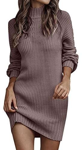 Generisch Hiver Manches Longues Col Roulé Couleur Unie Casual Pull Robe Femmes Pull Robe -2025, marron, S