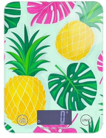 Summer Ananas Palm Leaf Blue Keto Bilancia digitale per alimenti 5 kg/5 g, bilancia digitale da cucina con 4 unità per (utente) (utente) (utente) báscula para pesar alimentos
