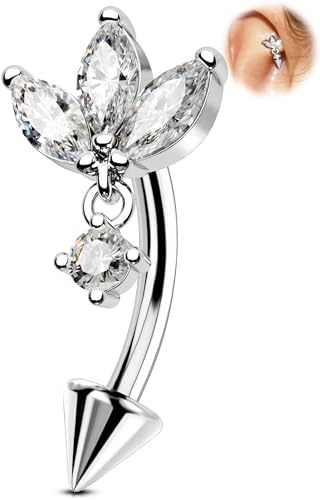 OUFER 16G Rook Piercing Jewelry Stainless Steel 316L Flower Eyebrow Bar 8 mm Curved Barbell Daith Helix Piercing Jewellery Earring 8mm Vertical Lip Orbital Conch Ring for Women