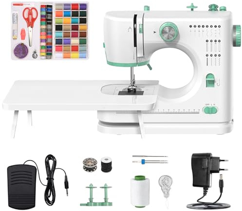 Machine À Coudre Professionnelle avec Grande Table à Coudre, Machine à Coudre Portable et Polyvalente, Machine à coud-re débutant avec 16 programmes de couture Kit de couture 64 couleurs Pédales