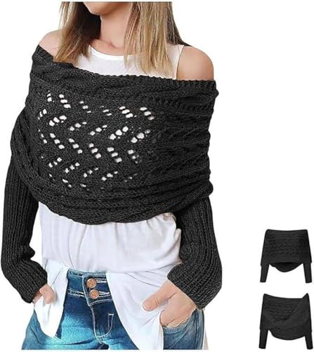 RUISHH Écharpe Tricotée Femme avec Manches Pull Multifonction Torsadée Élégante Écharpe Chale Cachemire Imitation Chaud Automne Hiver Foulard