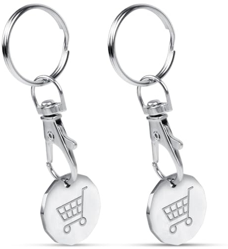 SWKJ 2-Pack Trolley Token, UK Pound Trolley Coin Keyring for Shopping Trolleys & Gym Lockers, Durable Metal with Key Clip, Reusable Supermarket Cart & Locker Coin