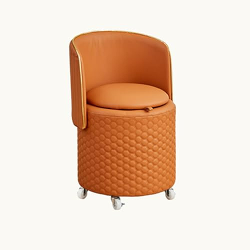 Hopfällbar Snurrpall, Massiv Träram Med Förvaring, 360-graders Tysta Remskivor, Ergonomiskt Böjt Ryggstöd, Multifunktionella Möbler För Vardagsrum Och Sovrum (Orange)