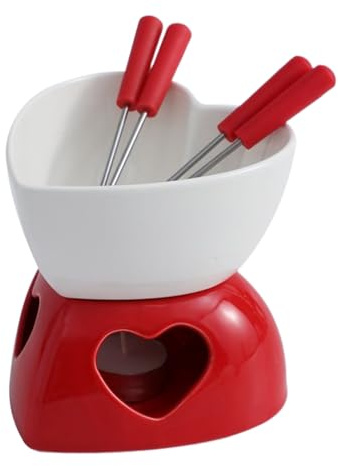 Kaxenig Taza De Fondue,Cerámica con Tenedores y Vela | Taza Fundidora de Chocolate Mini Fondue Set | para Queso Postre Dulce Fiesta Vacaciones Familia Viaje Acampada Cumpleaños