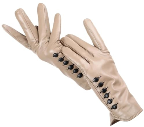 XUWEWI Läderhandskar för damer damhandskar läder, håller värmen vinter, mjuka damer, BEIgE, 6.5