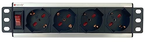 Techly Professional 028870 Multipresa 4 posti UNEL da Rack 10 con Interruttore Spina Italiana 1,5U Nero/Argento