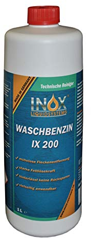 INOX® IX 200 Waschbenzin 1L | Hochwirksames Reinigungsbenzin für Flecken, Fett & Öl | Lösungsmittel für Textilien, Kunststoff & Oberflächen | Vielseitiger Benzin Reiniger für Haushalt & Werkstatt