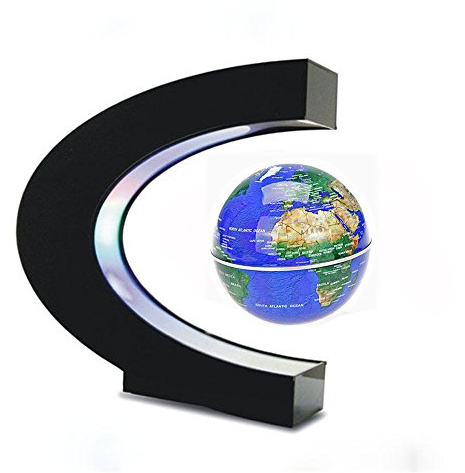 Estefanlo Floating Globe with LED Lights C Shape Magnetic Levitation Floating Globe World Map for Desk Decoration (Blue)