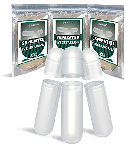 WANANFU Getrennte Vegane Leerkapseln Größe 0 (1000 Stück), leere Kapseln zum Befüllen, Kompatibel mit Kapselfüller 0