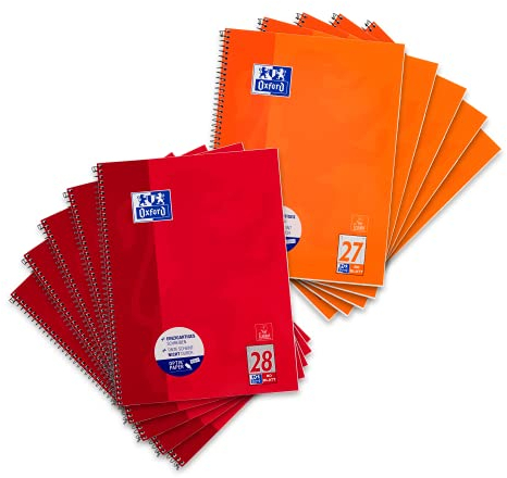Oxford Collegeblock A4 kariert und liniert, 80 Blatt, rot und orange, 10 Stück