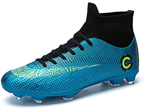 LCXAX Football Boots Men's High Top Spikes Soccer Training Shoes Soccer Boots Cleats Profession Athletics Teenager Outdoor Soccer Shoes, 7 UK, Blue