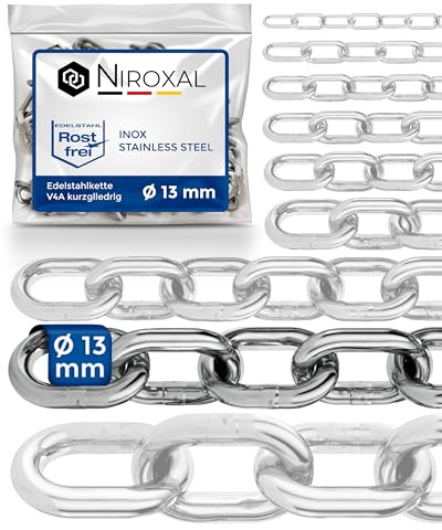 Stainless Steel Chain Short Link 316 Marine Grade A4 DIN 766 DIN 5685 13 mm 1 m Heavy Duty Round Link Chain Rust Resistant Outdoor Chain NietFullThings