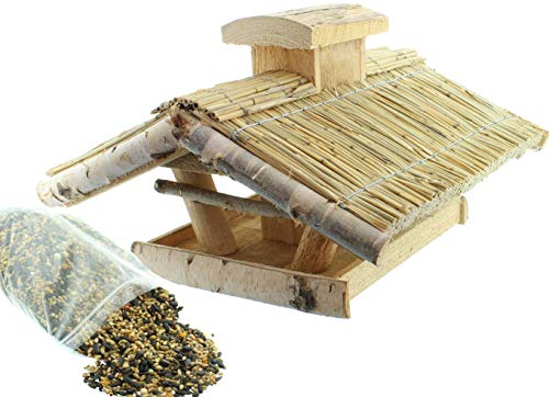 Vogelhaus Futterhaus Vogelvilla Heide aus Echtholz mit Futtersilo zum einfachen befüllen mit Futter