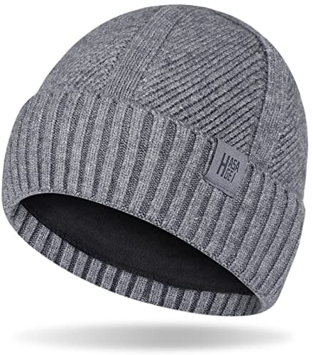 HASAGEI Mütze Herren Damen Thermo Strickmütze Winter Beanie Mütze mit Fleece Warmfutter Wintermütze Modern Weich Elastisch Fleece Mütze für Outdoor Sport Shoppen Dating Laufen Skifahren (Grau)