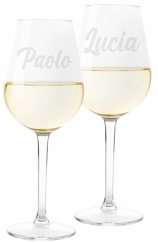 Colorfamily Coppia di Calici Personalizzati con Incisione - Idea Regalo per Matrimonio, Anniversario o San Valentino - Personalizza con Nome, Data o scritta - In Vetro - Regali Originali 50 cl