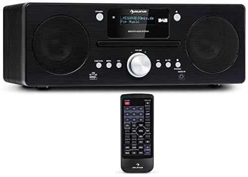 Auna Radio Portable CD, Mini Chaîne HiFi, Poste Radio Numérique DAB/DAB+/FM, Streaming, Radio Portables Stéréo LED, Écran LCD, MP3, AUX, Alarme Réveil, Lecteur CD Alimentée au Secteur