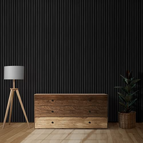 Acoustic Wall Panels 2400x600 mm – Wood Slat Wall Panels for Feature Walls – Sound Absorbing Wood Panels for Walls - Slat Wall Panelling Living Room, Bedroom – Goods Emporium (Black Oak Sample 12CM)
