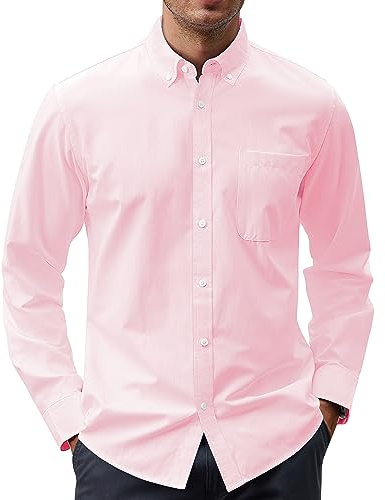 J.VER Mens Oxford Dress Shirts Regular Fit Long Sleeve Button Down Collar Shirt with Pocket Light Pink X-Large